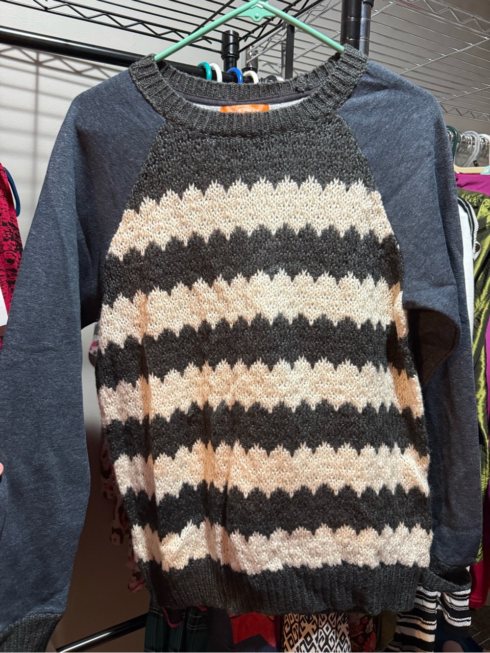 Joe Fresh Striped Crewneck Sweater in Charcoal & Cream